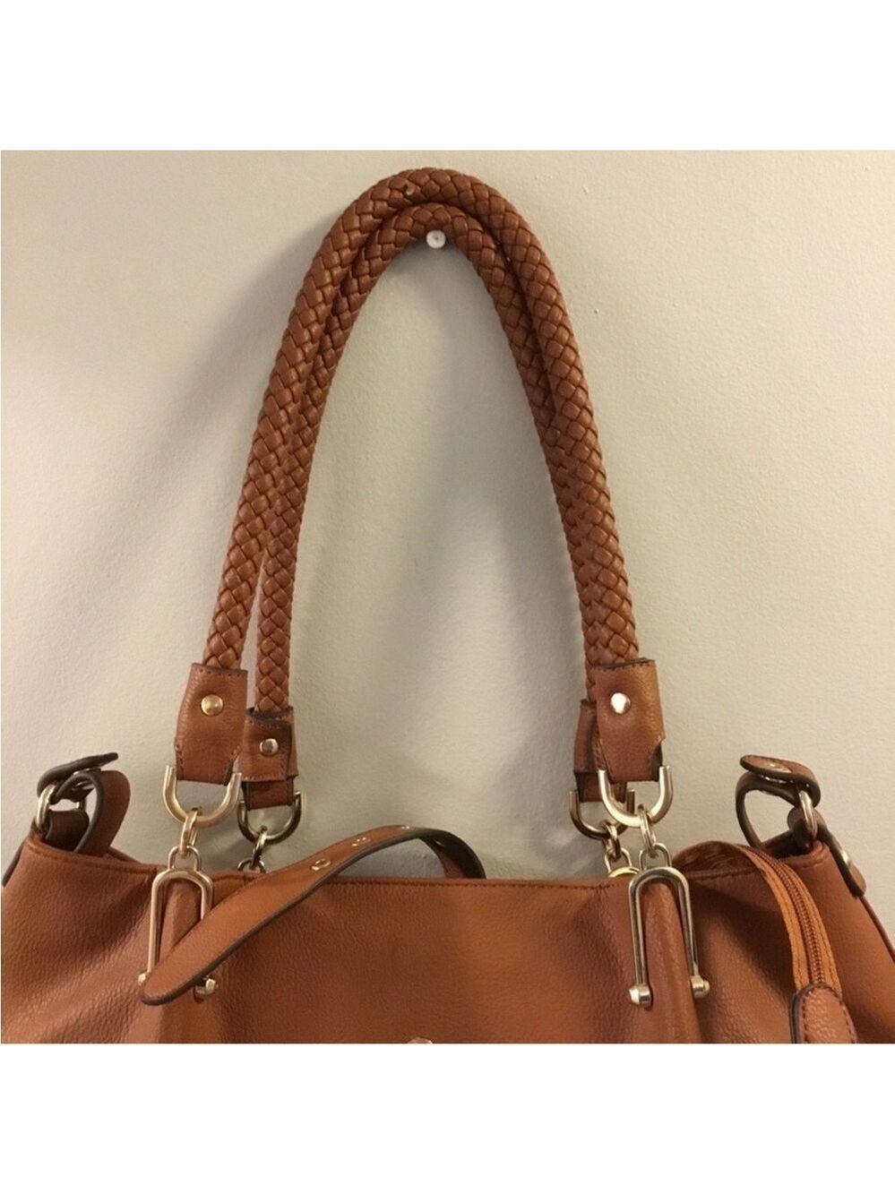 Black Rivet Woman’s handbag kelly green and brown with braided handles - Picture 13 of 15